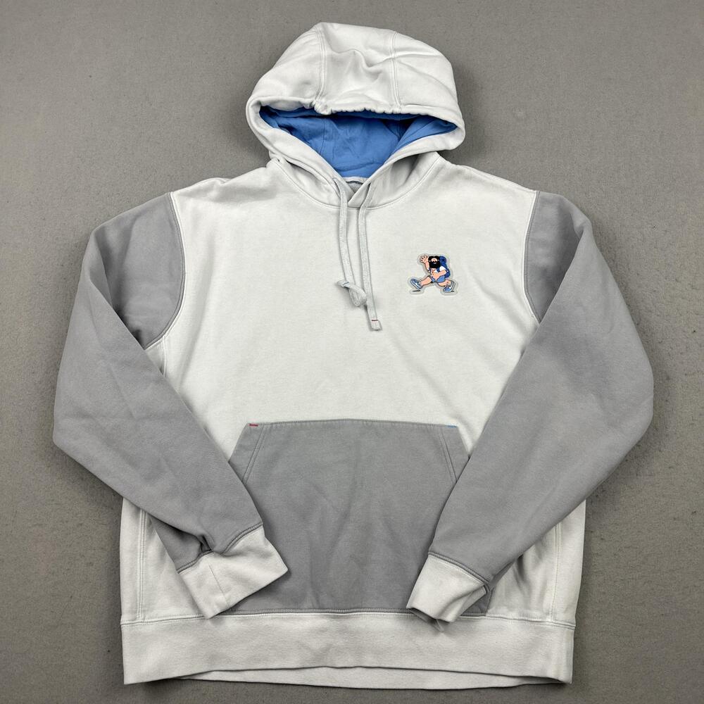 Nike Hoodie Men Medium White Gray Pullover Fleece Graphic Logo CW2310-100